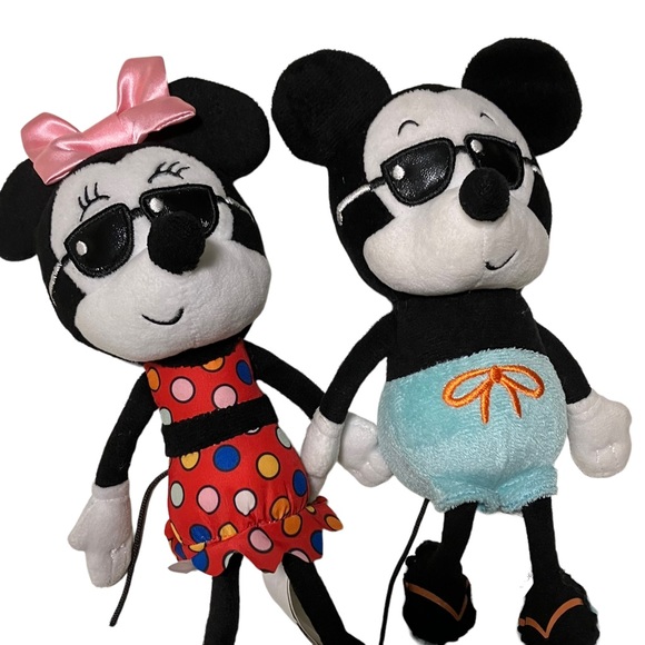 Disney Summer Mickey & Minnie Sunglasses & Bathing Suit 10" Plush Lot of 2 - Picture 3 of 7
